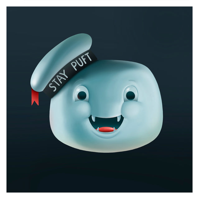 Oscar Llorens Marshmallows fine art print, limited edition of 50, surreal Ghostbusters Stay Puft character illustration.